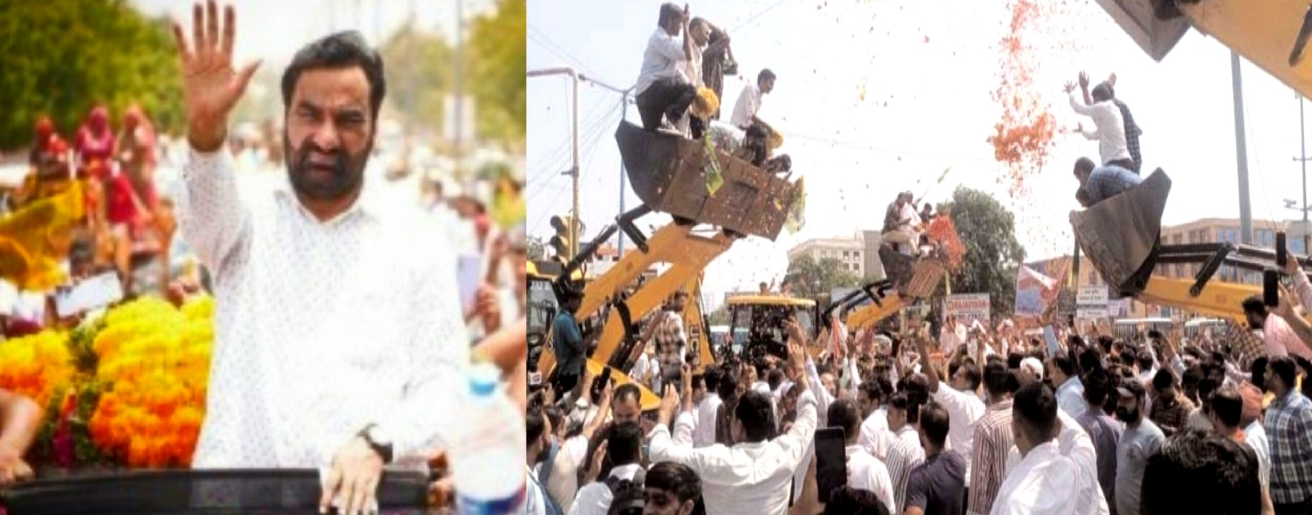 beniwal-reached-the-strike-of-kamtha-mazdoor-union-showered-flowers-from-jcb