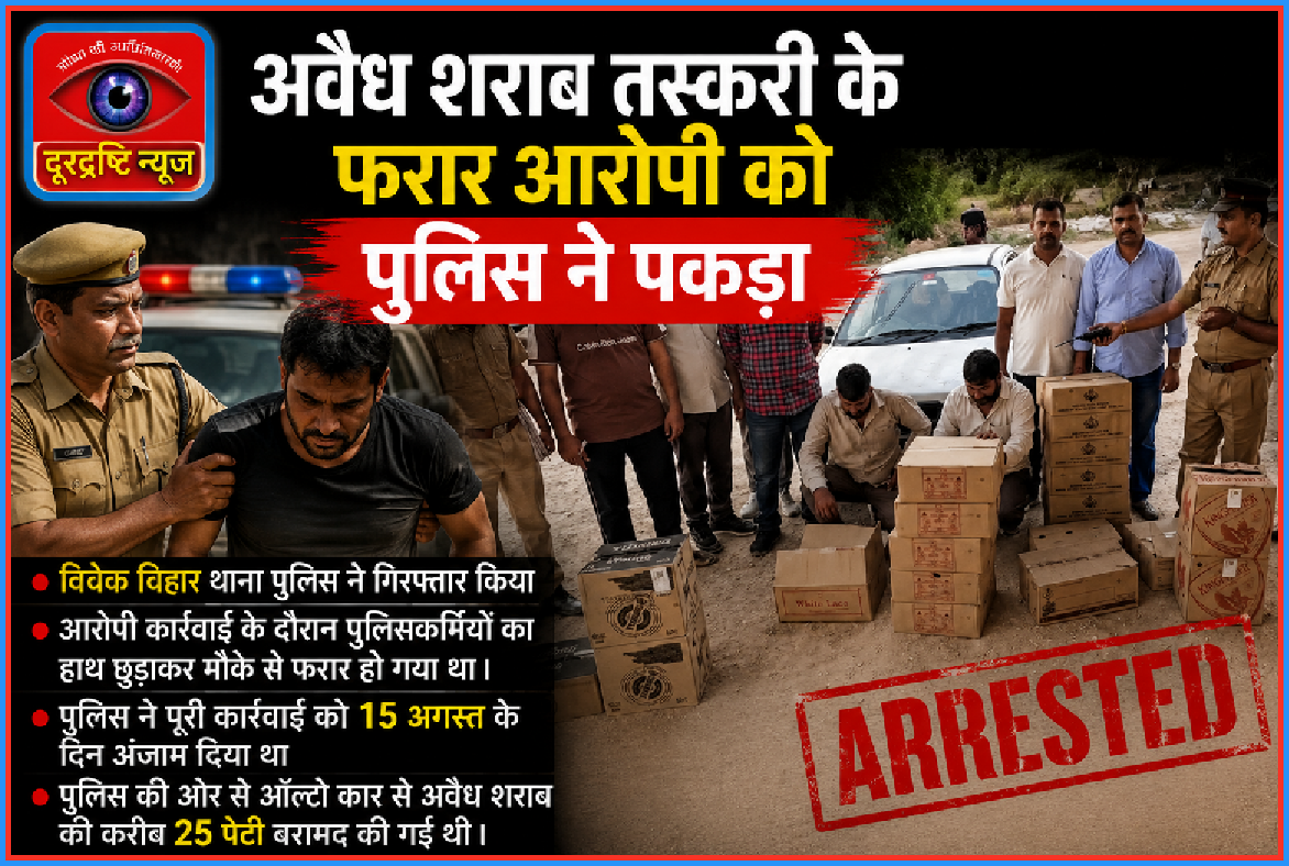 अवैध शराब तस्करी के फरार आरोपी को पकड़ा