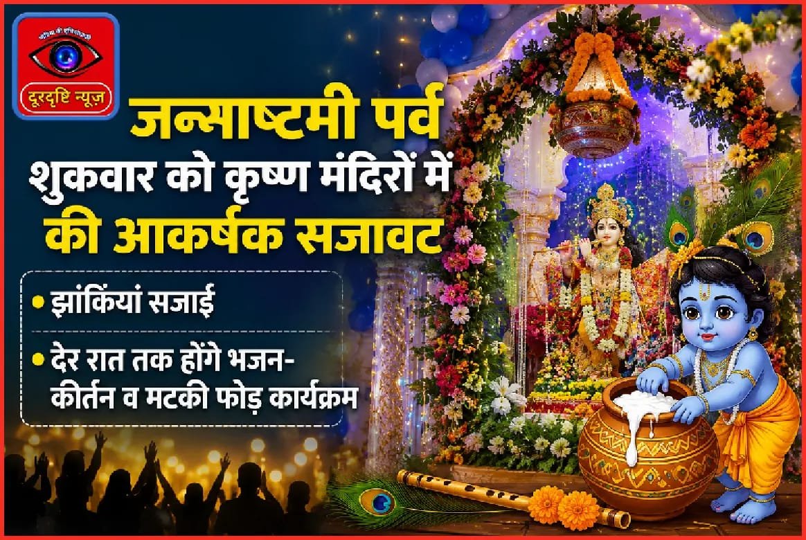 जन्माष्टमी पर्व शुक्रवार को कृष्ण मंदिरों में की आकर्षक सजावट