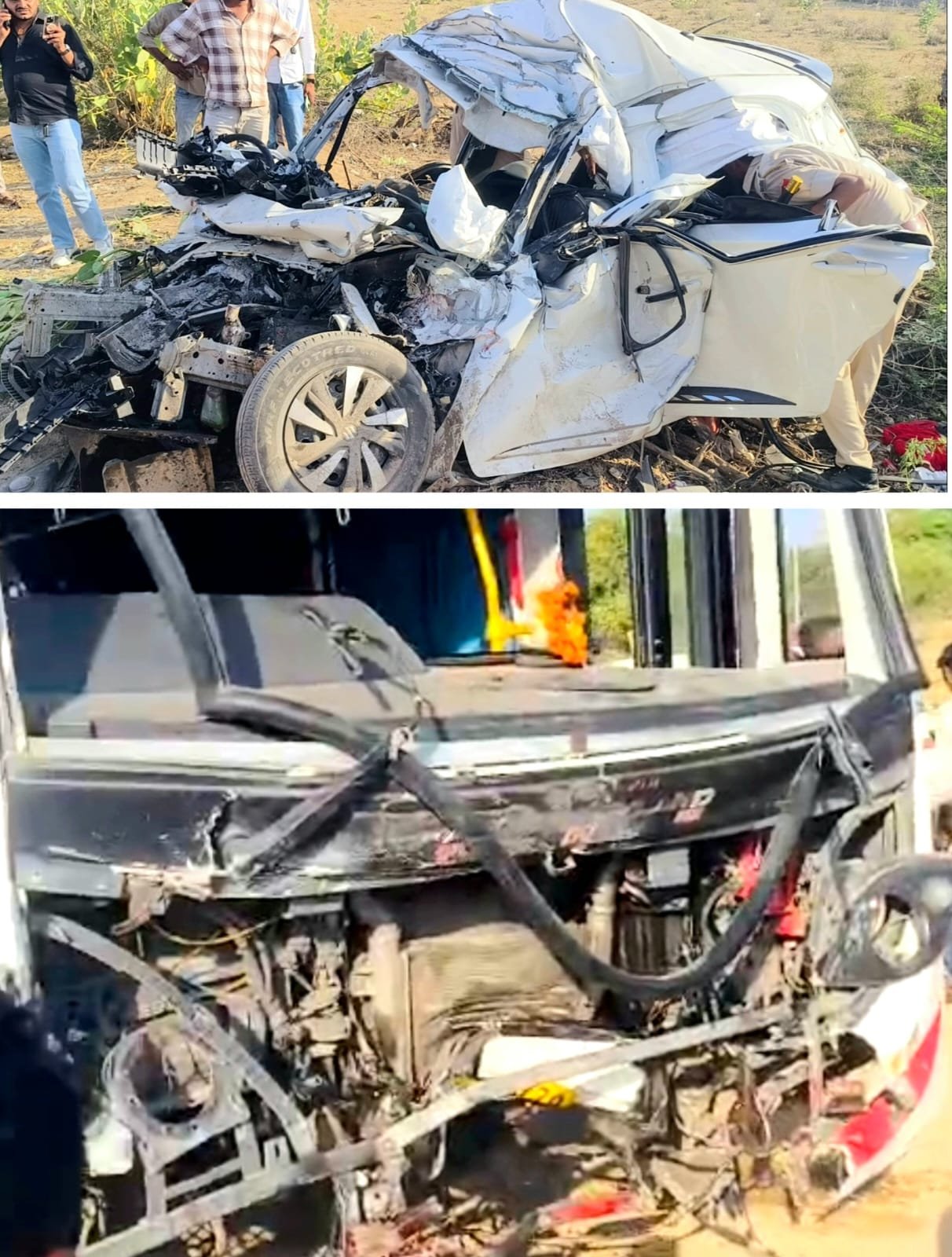 ओवरटेक के चक्कर में कार सामने से आ रही बस से भिड़ी,चालक की मौत